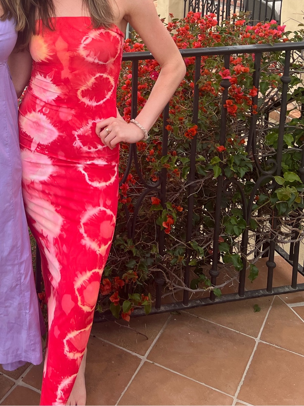 Tie-Dye Strapless Tube Dress Red Pink Maxi OS Dana Foley NYC